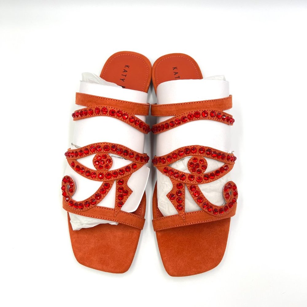 Katy Perry Size 10 The Anat‎ Orange Jeweled Eye Slip On Slides Sandals Shoes - Picture 4 of 13